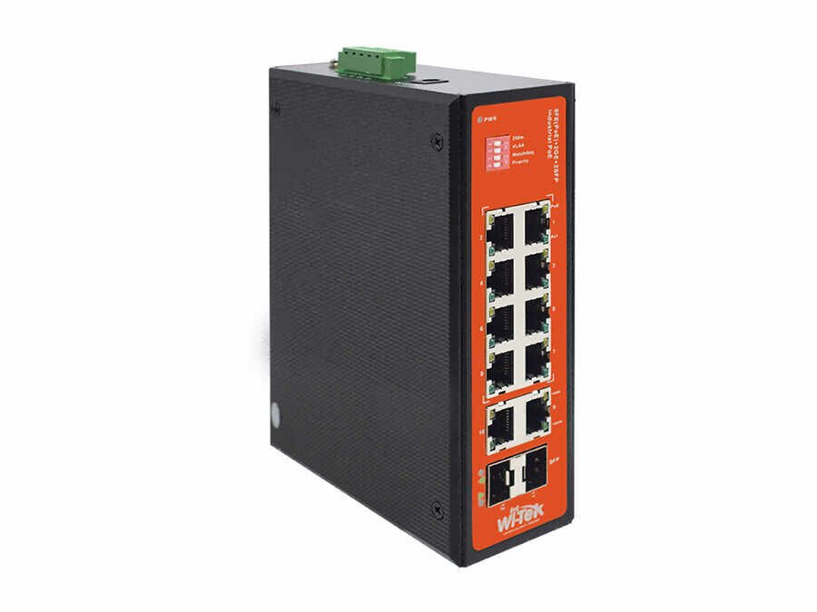Wi-Tek WI-PS212GF-I 8FE+2GE+2SFP Fiber Uplink Endüstiriyel PoE Switch