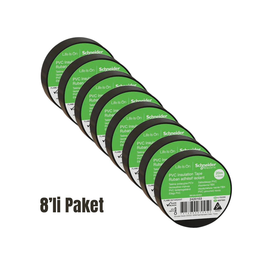 Schneider Elektrik Bandı 20mx19mm Siyah 8'li Paket