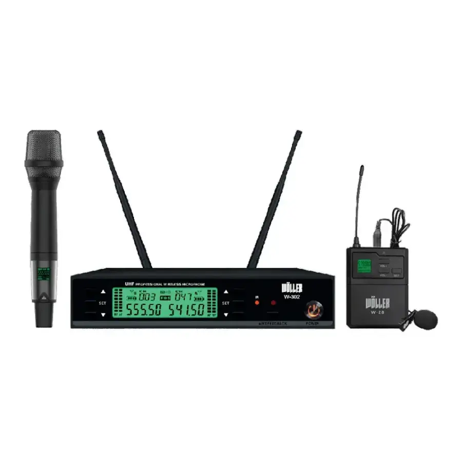 Wöller W-302EY Çift Kanal UHF Kablosuz El + Yaka Mikrofonu Seti